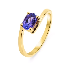  Bague Or Jaune 750 Tanzanite Ovale 7.5x5.5mm AAA Pierre ovale 7.5x5.5mm (1.1 carat) qualité AAA Serti demi clos Monture c...