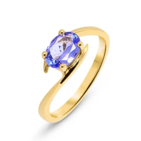  Bague Or Jaune 750 Tanzanite Ovale 8x6mm Tanzanite ovale 8x6mm (1,3 carat) Serti à 4 griffes Corps croisé 