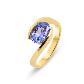 Bague Or Jaune 750 sertie d une Tanzanite Ovale 9x7mm (2.3 carats) Serti demi clos Corps croisé 