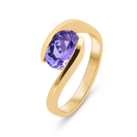  Bague Or Jaune 750 sertie d une Tanzanite Ovale 9x7mm Poids Tanzanite : 2 carats Monture corps croisé Serti demi-clos 