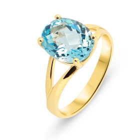  Bague Or Jaune 750 sertie d une Topaze bleue traitée ovale 11x9mm (4.2 carats) Serti à griffes 
