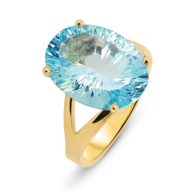  Bague Or Jaune 750 Topaze Bleue traitée Ovale 16x12mm Pierre ovale 16x12mm (10.3 carats) Serti à griffes 