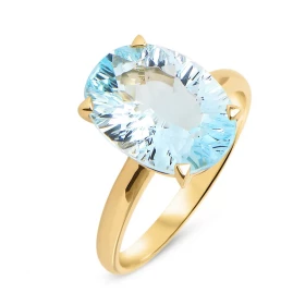  Bague Or Jaune 750 Topaze Bleue Traitée Pierre Ovale 14x10mm (5.9 carats) Serti à griffes 