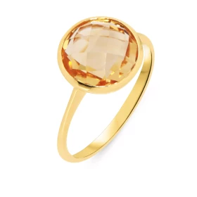  Bague Or Jaune sertie d une Citrine ronde taille dome 10mm diamètre Poids Pierre : 3,55ct 