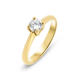  Bague Or jaune 750 (18 carats) type solitaire Diamant rond 0,33 carat serti à griffes Couleur diamant : H - pureté : Si2 