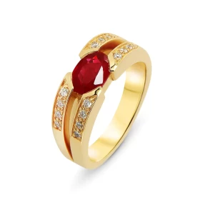  Bague Or Jaune 750 Rubis ovale Rubis ovale 8x6mm (2 carats) Serti demi clos 16 diamants 1,4mm (0,20 carat / qualité G Si)...