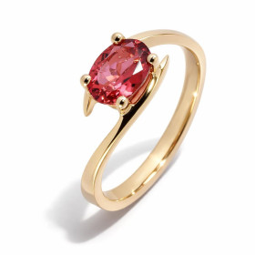  Bague Or Jaune sertie d une Tourmaline rose ovale 7x5mm Pierre qualité AAA Serti 4 griffes Monture solitaire croisé Large...