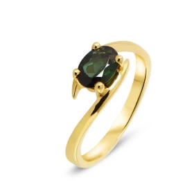 Bague Or Jaune sertie d une Tourmaline verte ovale 7x5mm (0,73 carat) largeur monture (vue dessus) : 6,6mm 
