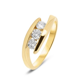  Bague Trilogie Or Jaune sertie 3 diamants pour un poids total 0,41 carat Pierre centrale : 0,15 carat - Pierres cotés : 2...