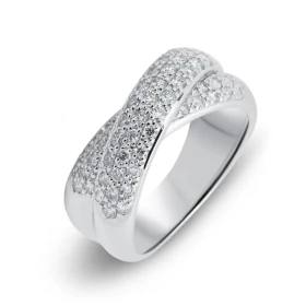  Bague pavage Or Blanc 750 sertie 57 diamants pour un poids total 0,75 carat 2 Anneaux entrelacés 5,2mm large Largeur bagu...