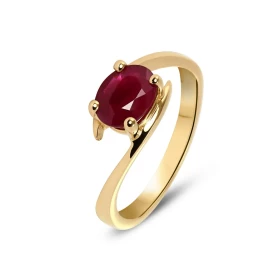  Bague or Jaune sertie d un Rubis ovale 8x6mm (1,25 carat) Serti à 4 griffes Monture solitaire croisé   