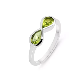 Bague signe infini Argent 925 Rhodié Péridot Bague sertie deux pierres forme poire 6x4mm Serti clos Largeur monture (sur d...