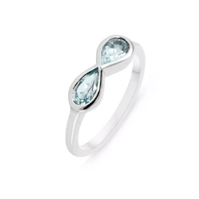 Bague signe infini Argent 925 Rhodié Topaze bleue traitée Bague sertie deux pierres forme poire 6x4mm Serti clos Largeur m...