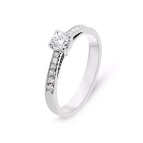  Bague Solitaire accompagné Or blanc 750 Diamant central 4,6mm diamètre (0,30 carat - Couleur J - Pureté Vs1) Diamants cot...
