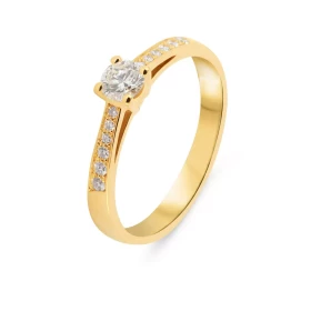  Bague Solitaire accompagné Or Jaune 750 Diamant central 4,6mm diamètre (0,32 carat - Couleur L - Pureté Si1) Diamants cot...