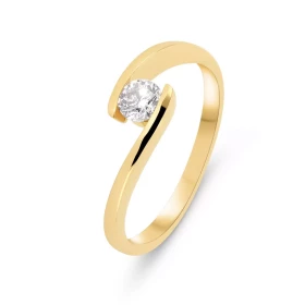  Bague Solitaire Or Jaune 750 Diamant Monture type solitaire Corps Croisé Serti demi clos Poids diamant : 0,31 carat Coule...