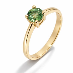 Bague Solitaire Saphir Vert Or Jaune 750 Qualité Saphir : AAA Pierre ronde 5mm diamètre Serti à griffes