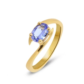  Bague Or Jaune 750 sertie d une Tanzanite Pierre Ovale 7x5mm (0,8 carat) Serti à griffes Corps croisé 