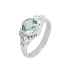 Bague Topaze bleue traitée Argent 925 - Pierre Ronde 7mm Bague Argent 925 sertie d une pierre ronde 7mm Pierre taillée à f...