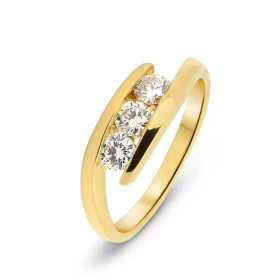  Bague trilogie Or Jaune sertie 3 Diamants 0,17 carat (Couleur G - Pureté : Si) Largeur monture (vue dessus) : 6mm Poids D...