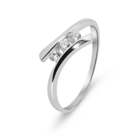  Bague trilogie or blanc 375 oxyde zirconium Bague sertie 3 pierres 2,5mm Serti demi clos Autres tailles disponibles sur c...