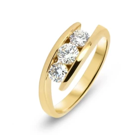  Bague Trilogie Or Jaune 750 Diamant Bague sertie d un diamant central 0,28 carat deux diamants 0,23 carat Qualité des dia...