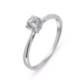  Bague type solitaire or blanc 375 oxyde zirconium Pierre ronde 5mm diamètre serti à 4 griffes Autres tailles disponibles ...