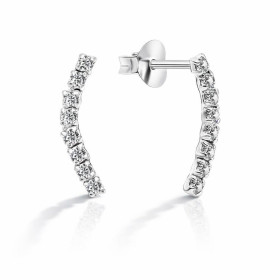 Boucles d oreilles puces argent 925 composées d une barre courbe sertie d oxydes zirconium Dimension : 2x14mm Système d at...
