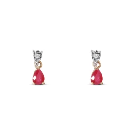 Boucles d oreilles 2 Ors 750 Rubis Poire 5x3mm Diamant Motif articulé serti d un rubis poire 5x3mm d un diamant rond 1mm d...