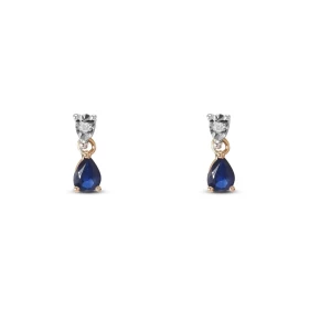 Boucles d oreilles 2 Ors 750 Saphir Poire 5x3mm Diamant Motif articulé serti d un saphir poire 5x3mm d un diamant rond 1mm...