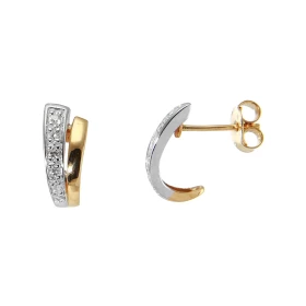 Boucles d oreilles 2 Ors serties 10 diamants Dimensions du motif (vue face) : 11 x 5,5 mm Poids Diamant : 0,073 carats 