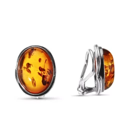 Boucles d oreilles à clip Argent Ambre ovale 16x12mm Pierres ovales 16x10mm Monture ouvragée Fermeture à clip pour oreille...