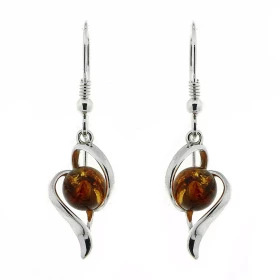 Boucles d oreilles Ambre Boule 7mm Argent 925 Boucles d oreilles pendantes Argent 925 Ambre couleur cognac 2 ambres taillé...