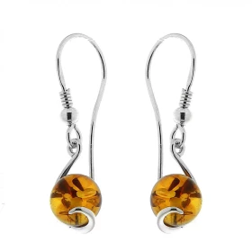 Boucles d oreilles Ambre Boule Argent 925 Boucles d oreilles pendantes Argent 925 Ambre couleur cognac 2 ambres taillées b...