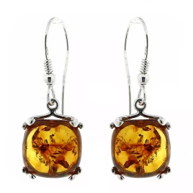 Boucles d oreilles Ambre coussin 12x12mm Argent 925 Boucles d oreilles pendantes Argent 925 Ambre couleur cognac 2 ambres ...