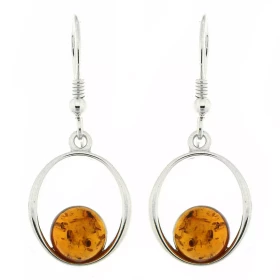 Boucles d oreilles Ambre Argent 925 Boucles d oreilles pendantes Argent 925 Ambre couleur cognac 2 ambres taillées demi sp...
