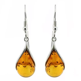  Boucles d oreilles Ambre goutte 13x10mm Argent 925 Boucles d oreilles pendantes Argent 925 Ambre couleur cognac 2 ambres ...
