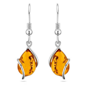 Boucles d oreilles Ambre Goutte 13x9mm Argent 925 Boucles d oreilles pendantes Argent 925 Ambre couleur cognac 2 ambres ta...