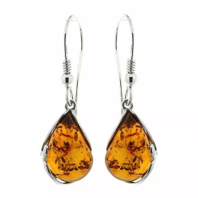 Boucles d oreilles Ambre Goutte 14x10mm Argent 925 Boucles d oreilles pendantes Argent 925 Ambre couleur cognac 2 ambres t...