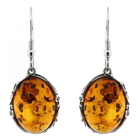 Boucles d oreilles Ambre Ovale 16x12mm Argent 925 Boucles d oreilles pendantes Argent 925 Ambre couleur cognac 2 ambres ta...