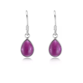 Boucles d oreilles pendantes serties pierres forme poire Les pierres varieté Améthyste sont taillées cabochon La dimension...