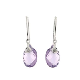 Boucles d oreilles pendantes Améthyste Diamant Or Blanc 750 Ces élégantes pierres taillées dome ovale mesurent 9x7mm Un di...