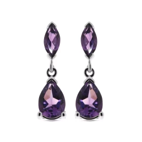 Boucles d oreilles pendantes Améthyste Or Blanc 375 Les Améthystes sont taillées marquise 6x3mm poire 7x5mm La fermeture e...