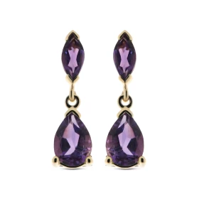  Boucles d oreilles pendantes Améthyste Or Jaune 375 Les Améthystes sont taillées marquise 6x3mm poire 7x5mm La fermeture ...