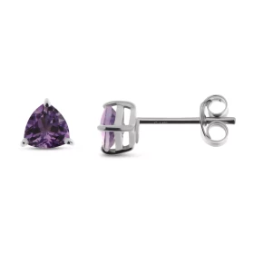 Puces d oreilles Améthyste Or Blanc 375 Ces boucles sont serties pierres triangulaires 5x5mm les Améthystes sont maintenue...