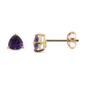 Puces d oreilles Améthyste Or Jaune 375 Ces boucles sont serties pierres triangulaires 5x5mm les Améthystes sont maintenue...
