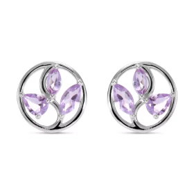  Boucles d oreilles Arbre Vie Argent Améthyste Motif Argent 925 rhodié mesurant 10mm diamètre Chaque boucle est sertie d u...