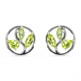 Boucles d oreilles Arbre Vie Argent Péridot Motif Argent 925 rhodié mesurant 10mm diamètre Chaque boucle est sertie d une ...