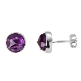 Boucles d oreilles Argent 925 Améthyste Ronde facettée 7mm Puces d oreilles pierres rondes facettées 7mm diamètre Pierres ...