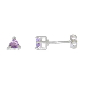  Boucles d oreilles Argent 925 Améthyste serties pierres taille trillion 4mm coté 